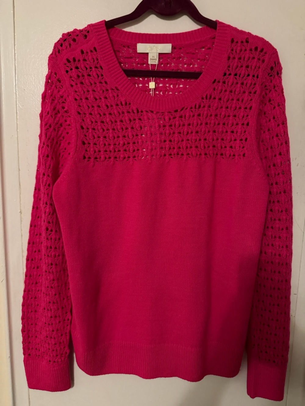 Lilly Pulitzer Daisa Open-Knit Crewneck Sweater - Hot Pink NWT